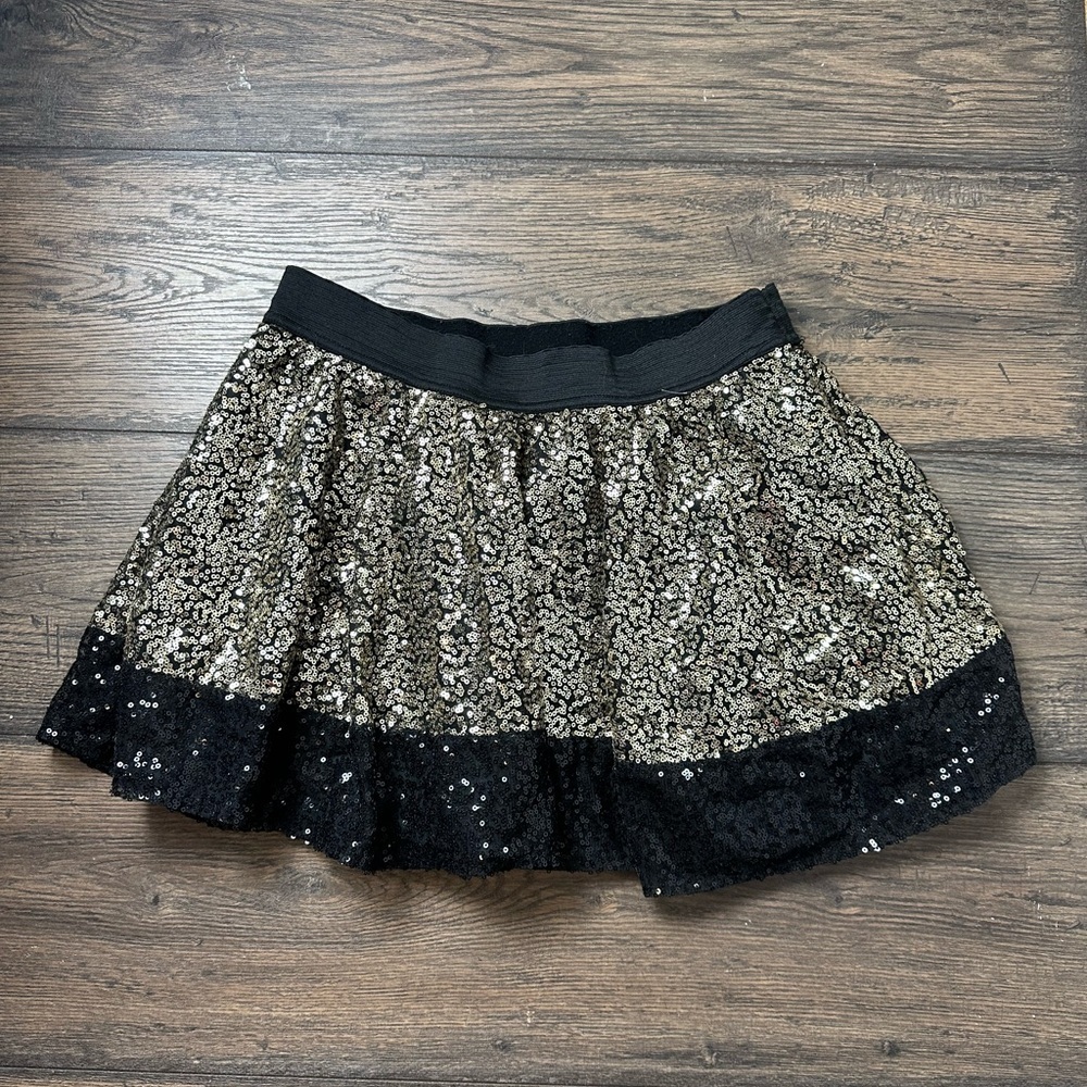 Justice Black and Gold Sequin Mini Skirt SIZE 18